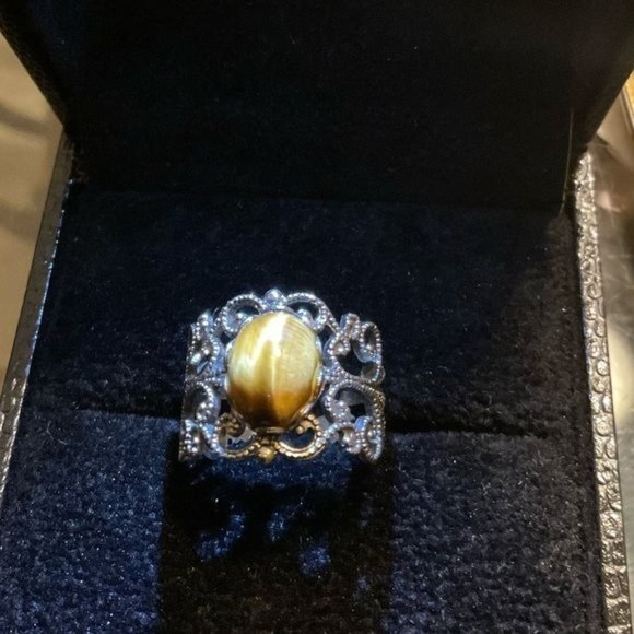 Vintage Tiger’s Eye Filigree Silver Ring - Picture 1 of 3